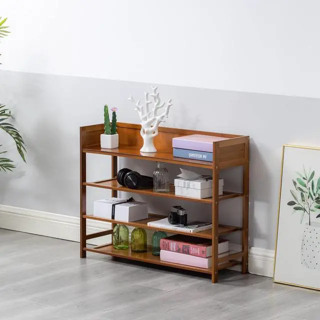 Alt view image 7 of 7 - SOBIBO Bamboo Shoe Rack for Closet, 4-Tier Shoe Organizer, Brown, 31.5''