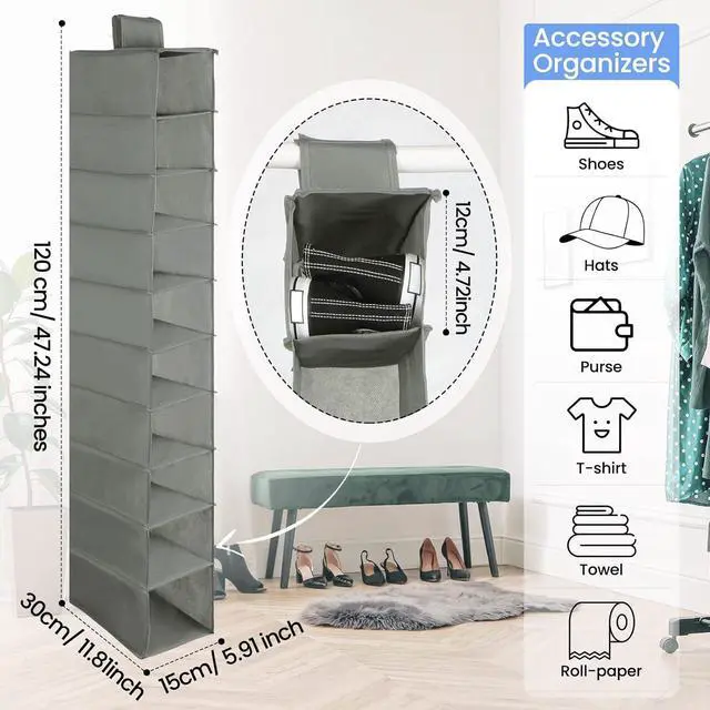 Alt view image 2 of 7 - Kenning 4 Pack Hanging Shoe Shelves 10 Shelf Hanging Shoe Organizer Holder for Hats Purses Handbags Closet Space Saving