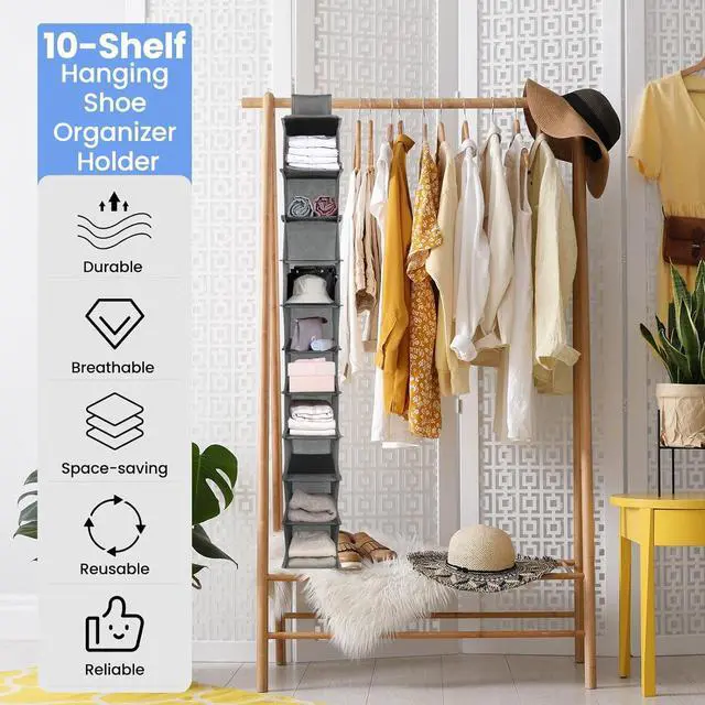 Alt view image 4 of 7 - Kenning 4 Pack Hanging Shoe Shelves 10 Shelf Hanging Shoe Organizer Holder for Hats Purses Handbags Closet Space Saving