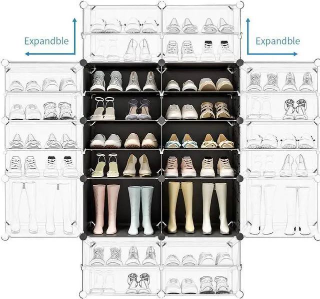 Alt view image 7 of 7 - MAGINELS 48-Pairs Shoe Storage Organizer Cabinet,Portable Shoe Rack Organizer with Door,Large DIY Plastic Detachable Shoes Shelves for Entryway,Bedroom,Black