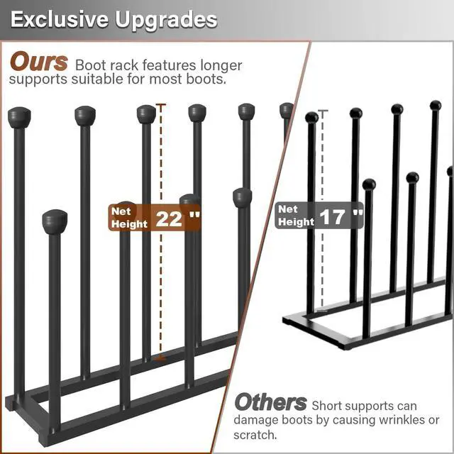 Alt view image 2 of 7 - 22.5 Inches Free Standing Shoe Racks, Tall Black Metal Boot Rack Organizer for 6 Pairs, Knee-High Boot Storage Shelf for Closet, Bedroom, Entryway, Hallway, Black