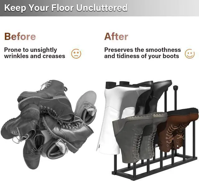 Alt view image 3 of 7 - 22.5 Inches Free Standing Shoe Racks, Tall Black Metal Boot Rack Organizer for 6 Pairs, Knee-High Boot Storage Shelf for Closet, Bedroom, Entryway, Hallway, Black