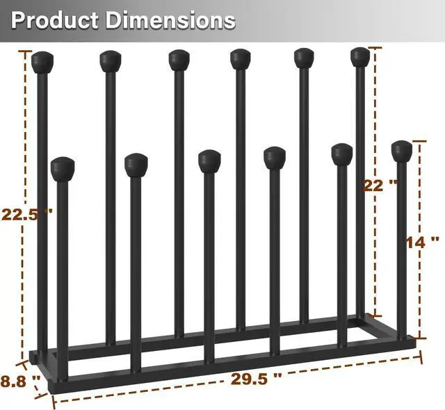 Alt view image 5 of 7 - 22.5 Inches Free Standing Shoe Racks, Tall Black Metal Boot Rack Organizer for 6 Pairs, Knee-High Boot Storage Shelf for Closet, Bedroom, Entryway, Hallway, Black