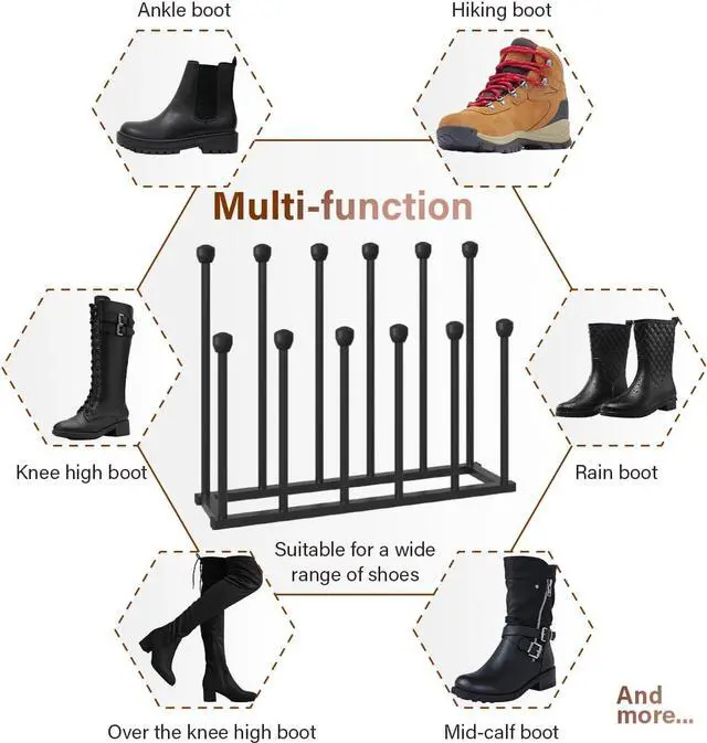 Alt view image 6 of 7 - 22.5 Inches Free Standing Shoe Racks, Tall Black Metal Boot Rack Organizer for 6 Pairs, Knee-High Boot Storage Shelf for Closet, Bedroom, Entryway, Hallway, Black