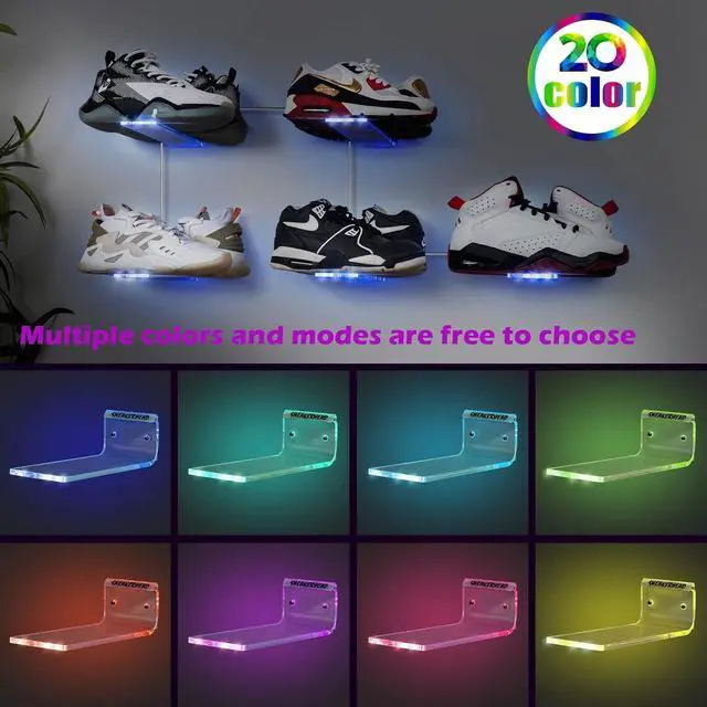 Alt view image 3 of 7 - Forzacx Floating Shoe Display Shelf with Lights Set of 5, Glow Color Changing Sneaker Shelf- Display Your Top Shoes, Sturdy Levitating Shoe Wall Shelf Easy to Install, for Bedroom, playroom etc