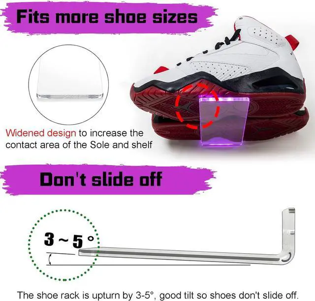 Alt view image 5 of 7 - Forzacx Floating Shoe Display Shelf with Lights Set of 5, Glow Color Changing Sneaker Shelf- Display Your Top Shoes, Sturdy Levitating Shoe Wall Shelf Easy to Install, for Bedroom, playroom etc