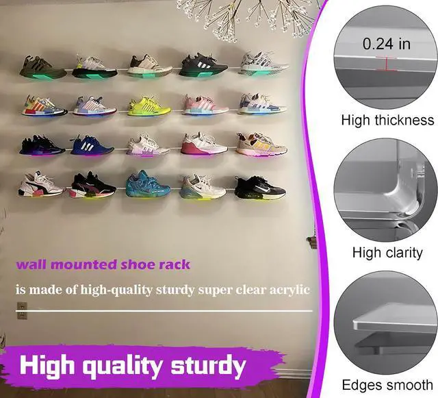 Alt view image 7 of 7 - Forzacx Floating Shoe Display Shelf with Lights Set of 5, Glow Color Changing Sneaker Shelf- Display Your Top Shoes, Sturdy Levitating Shoe Wall Shelf Easy to Install, for Bedroom, playroom etc