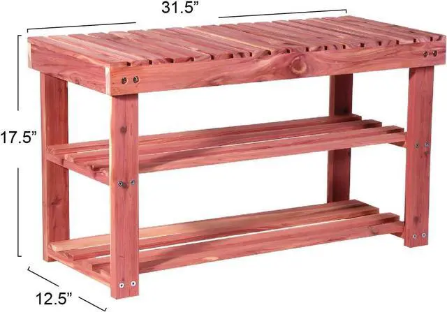 Alt view image 4 of 6 - Household Essentials CedarFresh 2-Tier Cedar Shoe Rack and Seat Bench, 31.5"w x 17.5"h x 12.4"d, Red,natural