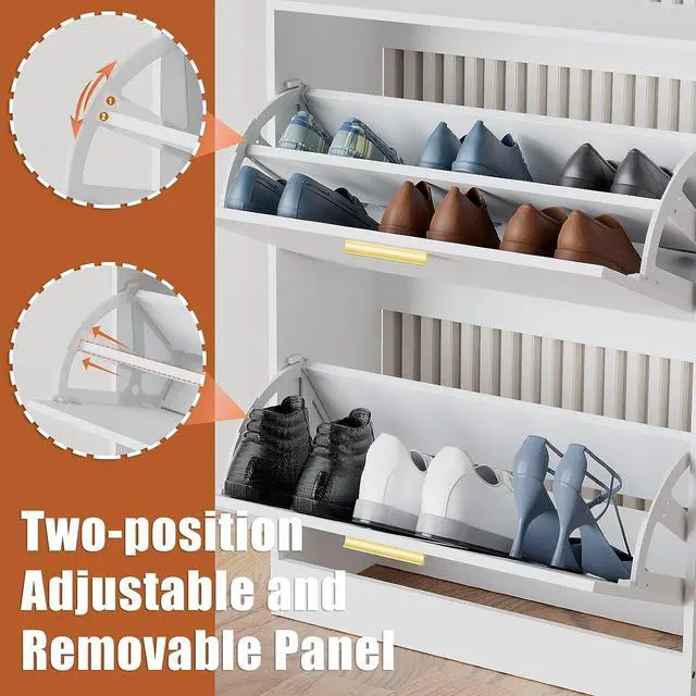 Alt view image 5 of 7 - JOZZBY Modern Shoe Cabinet Storage with 2 Flip Drawers, WhiteSlim Freestanding Narrow Shoe Organizer, Shoe Rack Cabinet for Hallway, Living Room, Entryway