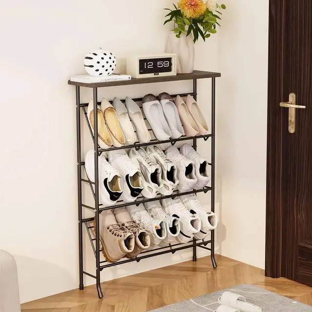 Main image of JZM Shoe Rack Storage, Narrow 4 Tier Metal Shoe Storage Shelf, Free Standing Shoe Racks, Space Saving Shoe Rack Organizer for Entryway, Hallway, Bedroom, Living Room(12-16 Pair)