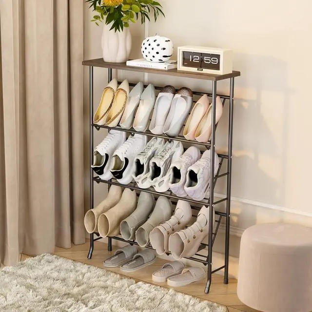 Alt view image 3 of 7 - JZM Shoe Rack Storage, Narrow 4 Tier Metal Shoe Storage Shelf, Free Standing Shoe Racks, Space Saving Shoe Rack Organizer for Entryway, Hallway, Bedroom, Living Room(12-16 Pair)
