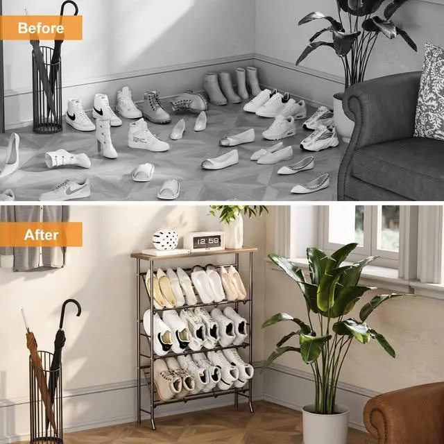 Alt view image 5 of 7 - JZM Shoe Rack Storage, Narrow 4 Tier Metal Shoe Storage Shelf, Free Standing Shoe Racks, Space Saving Shoe Rack Organizer for Entryway, Hallway, Bedroom, Living Room(12-16 Pair)