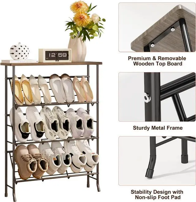 Alt view image 7 of 7 - JZM Shoe Rack Storage, Narrow 4 Tier Metal Shoe Storage Shelf, Free Standing Shoe Racks, Space Saving Shoe Rack Organizer for Entryway, Hallway, Bedroom, Living Room(12-16 Pair)