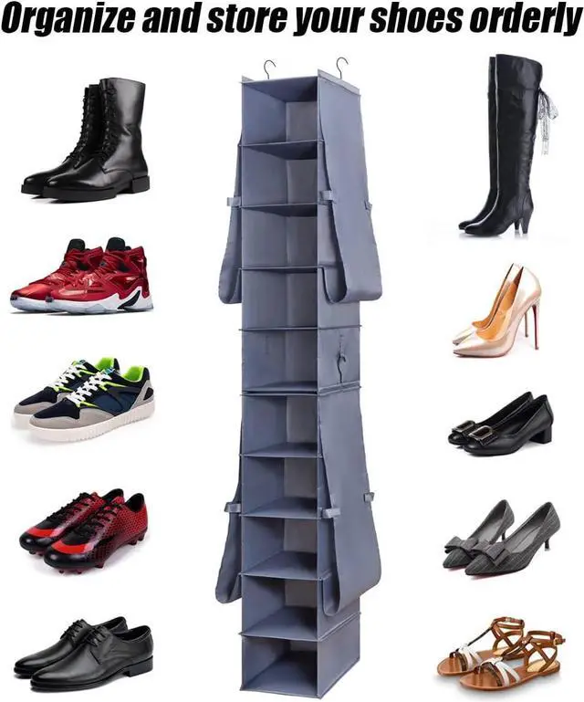Alt view image 2 of 7 - Hanging Shoe Organizer for Closet Footwear Boots Storage Shelf