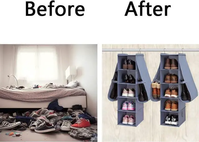 Alt view image 5 of 7 - Hanging Shoe Organizer for Closet Footwear Boots Storage Shelf