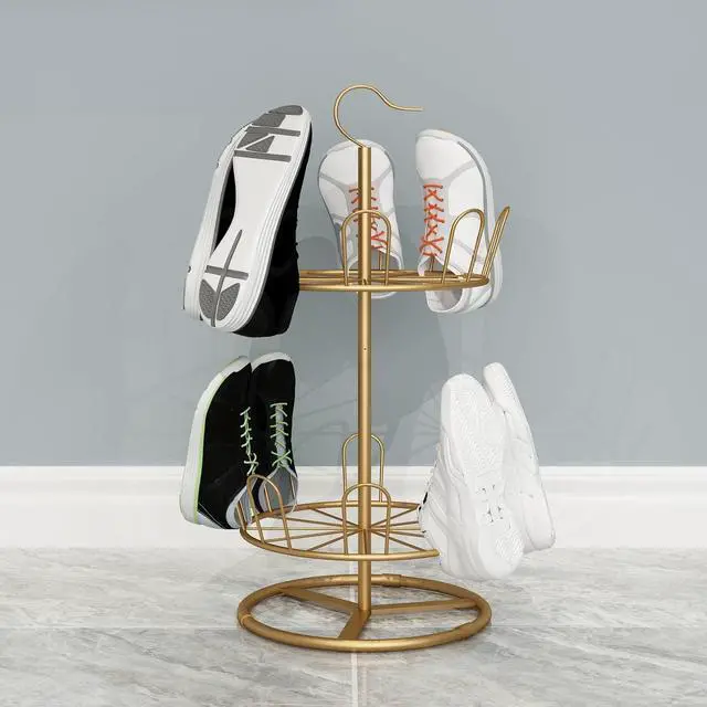 Alt view image 2 of 7 - Round Revolving Shoe Tree Rack,Circular Rotating Shoe Rack Tower(Gold)