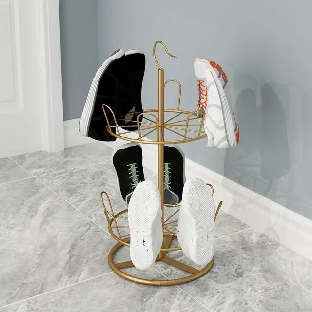 Alt view image 5 of 7 - Round Revolving Shoe Tree Rack,Circular Rotating Shoe Rack Tower(Gold)
