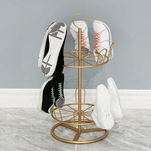 Alt view image 4 of 7 - Round Revolving Shoe Tree Rack,Circular Rotating Shoe Rack Tower(Gold)