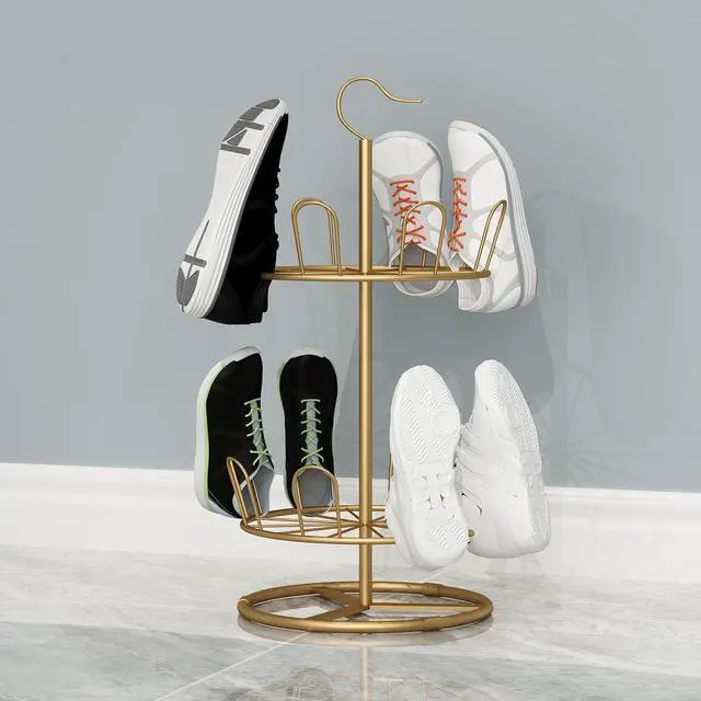 Alt view image 6 of 7 - Round Revolving Shoe Tree Rack,Circular Rotating Shoe Rack Tower(Gold)