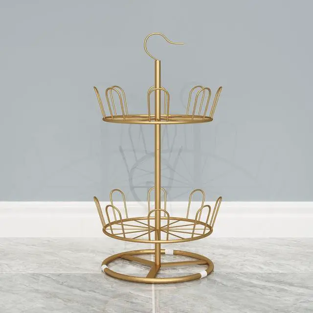 Alt view image 7 of 7 - Round Revolving Shoe Tree Rack,Circular Rotating Shoe Rack Tower(Gold)