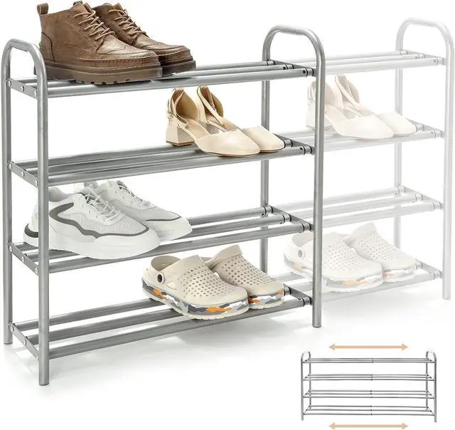 Main image of 4 Tier Extendable Long Shoe Rack for Closet Shoe Organiser Strong and Sturdy Heavy Duty Metal Shoe Shelf Holds 20+ Pairs (60-100) x 22,5 x 61,5 cm