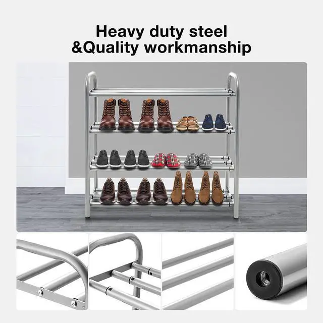 Alt view image 4 of 7 - 4 Tier Extendable Long Shoe Rack for Closet Shoe Organiser Strong and Sturdy Heavy Duty Metal Shoe Shelf Holds 20+ Pairs (60-100) x 22,5 x 61,5 cm