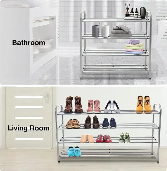 Alt view image 6 of 7 - 4 Tier Extendable Long Shoe Rack for Closet Shoe Organiser Strong and Sturdy Heavy Duty Metal Shoe Shelf Holds 20+ Pairs (60-100) x 22,5 x 61,5 cm