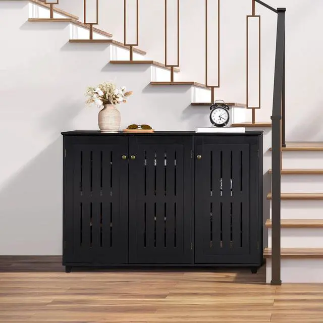Alt view image 4 of 7 - Yaheetech Shoe Cabinet with Doors for Entryway, Closed Storage Rack, Black