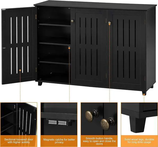 Alt view image 5 of 7 - Yaheetech Shoe Cabinet with Doors for Entryway, Closed Storage Rack, Black