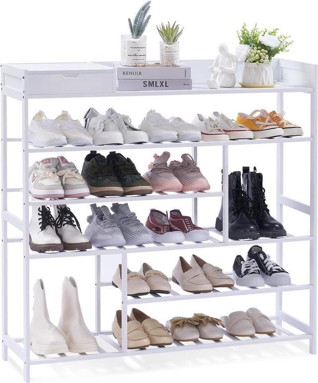 White bamboo shoe online rack