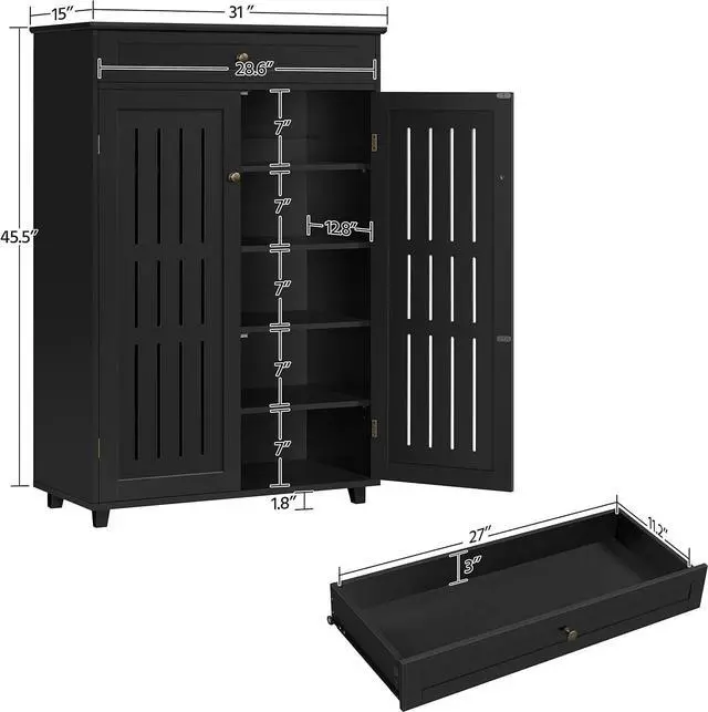 Alt view image 3 of 7 - Topeakmart Shoe Rack Storage Cabinet with Louvered Door for Entryway Black