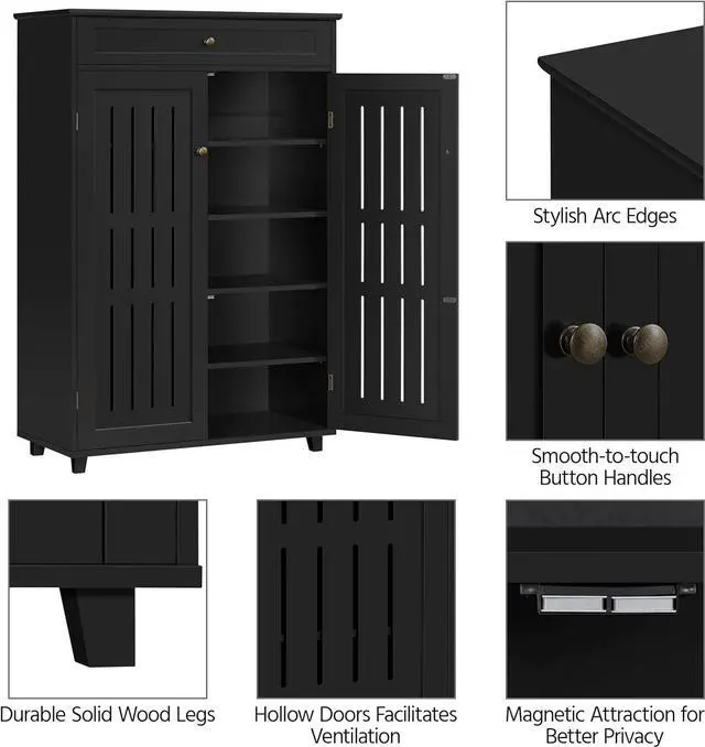 Alt view image 7 of 7 - Topeakmart Shoe Rack Storage Cabinet with Louvered Door for Entryway Black