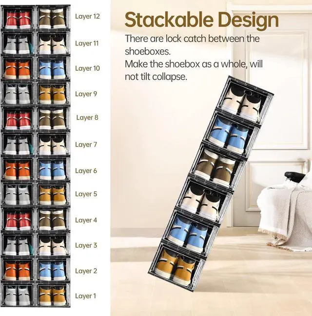 Alt view image 5 of 7 - 10 Pack Shoe Storage, Stackable Shoe Organizer, Clear Shoe Boxes for Closet