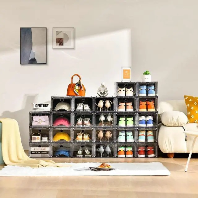 Alt view image 6 of 7 - 10 Pack Shoe Storage, Stackable Shoe Organizer, Clear Shoe Boxes for Closet