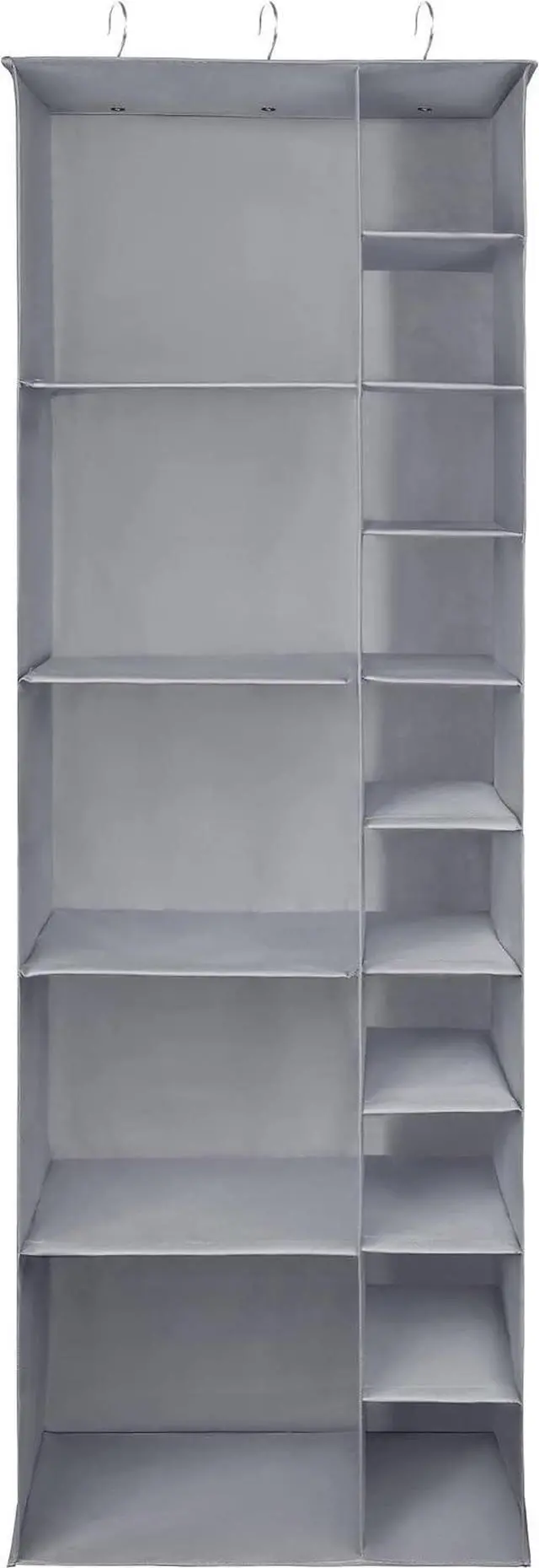 Alt view image 3 of 7 - Libeder Shoe Organizer for Closet, 15 Shelf Hanging Closet Storage Shelves - 10 Shoe Rack Organizer and 5 Compartment for Clothes with 6 Side Mesh Pockets for Scarves Socks,Gloves, Grey