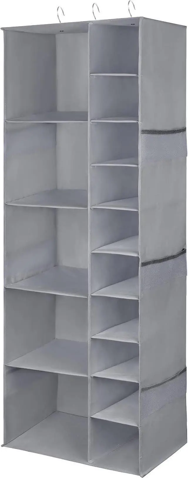Alt view image 7 of 7 - Libeder Shoe Organizer for Closet, 15 Shelf Hanging Closet Storage Shelves - 10 Shoe Rack Organizer and 5 Compartment for Clothes with 6 Side Mesh Pockets for Scarves Socks,Gloves, Grey