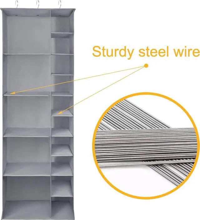 Alt view image 5 of 7 - Libeder Shoe Organizer for Closet, 15 Shelf Hanging Closet Storage Shelves - 10 Shoe Rack Organizer and 5 Compartment for Clothes with 6 Side Mesh Pockets for Scarves Socks,Gloves, Grey