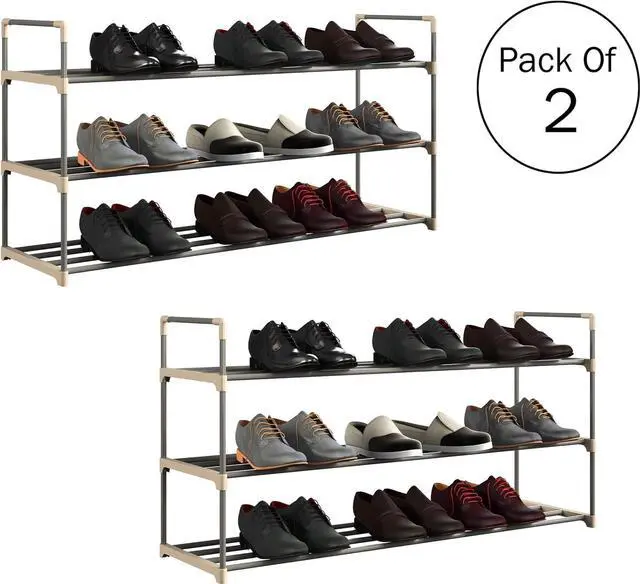 Alt view image 5 of 5 - Home-Complete Shoe Storage Rack, 3-Tier Organizer for Closet, Bathroom, Entryway, 2 Sets