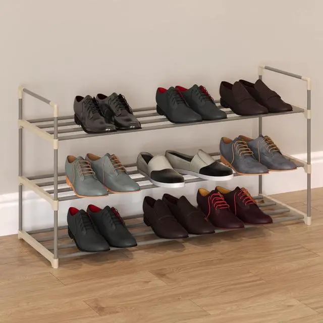 Alt view image 2 of 5 - Home-Complete Shoe Storage Rack, 3-Tier Organizer for Closet, Bathroom, Entryway, 2 Sets