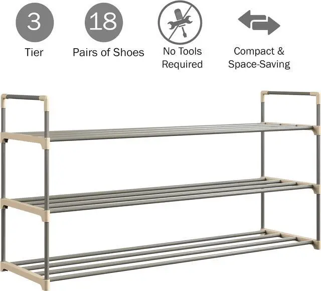 Alt view image 4 of 5 - Home-Complete Shoe Storage Rack, 3-Tier Organizer for Closet, Bathroom, Entryway, 2 Sets