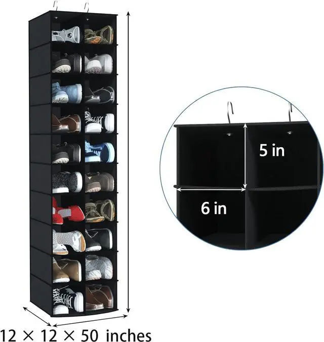Alt view image 3 of 7 - 20 Section Hanging Shoe Organizer for Closet, Black