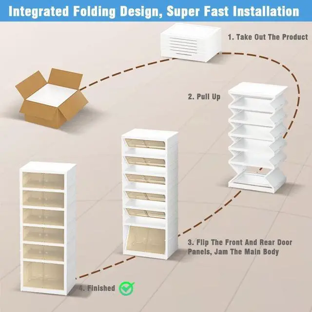 Alt view image 4 of 6 - Foldable Storage Box - Clear Stackable Shoe Organizer with Lids - Large 6 Layer Shoe Rack Cabinet
