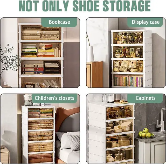 Alt view image 5 of 6 - Foldable Storage Box - Clear Stackable Shoe Organizer with Lids - Large 6 Layer Shoe Rack Cabinet