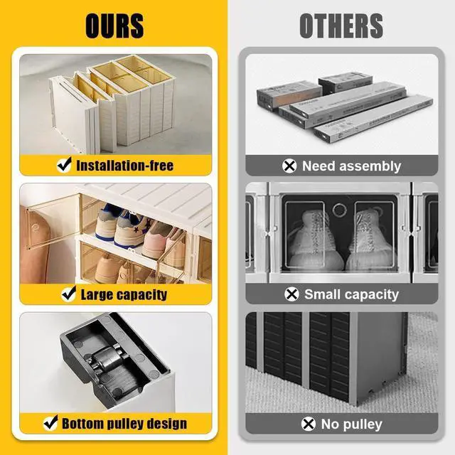 Alt view image 6 of 6 - Foldable Storage Box - Clear Stackable Shoe Organizer with Lids - Large 6 Layer Shoe Rack Cabinet