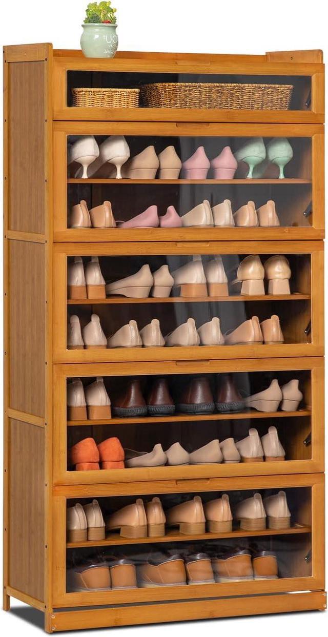 MoNiBloom 7 Tier 30 Pairs Free Standing Bamboo Boots Heels Shoe