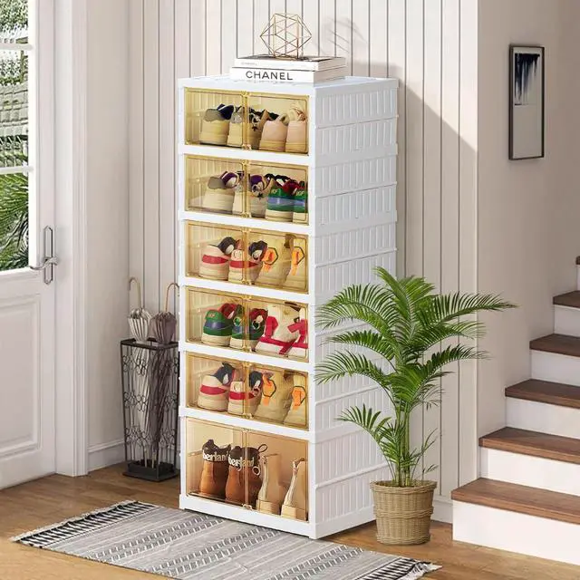 Main image of Foldable Storage Box - Clear Stackable Shoe Organizer with Lids - Large 6 Layer Shoe Rack Cabinet