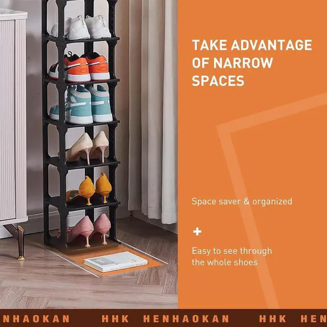Alt view image 6 of 7 - 5 Tiers Vertical Shoe Rack, Narrow Free Standing Shoe Storage Organizer for Entryway and Small Closet, Stackable Shoe Holder Shelf Stability DIY, Black