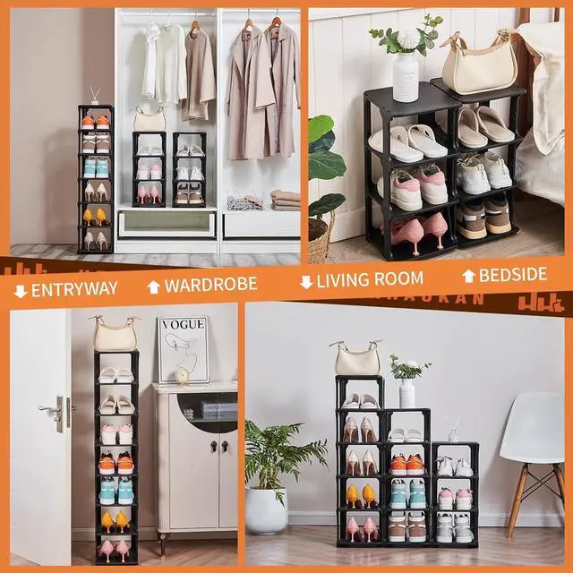 Alt view image 7 of 7 - 5 Tiers Vertical Shoe Rack, Narrow Free Standing Shoe Storage Organizer for Entryway and Small Closet, Stackable Shoe Holder Shelf Stability DIY, Black