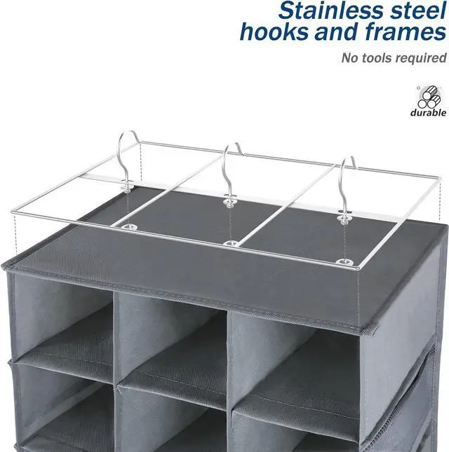 Alt view image 7 of 7 - 24 Section Hanging Shoe Organizer for Closet, Grey