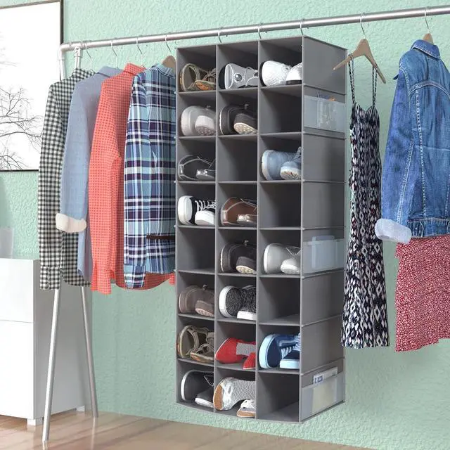 Alt view image 2 of 7 - 24 Section Hanging Shoe Organizer for Closet, Grey